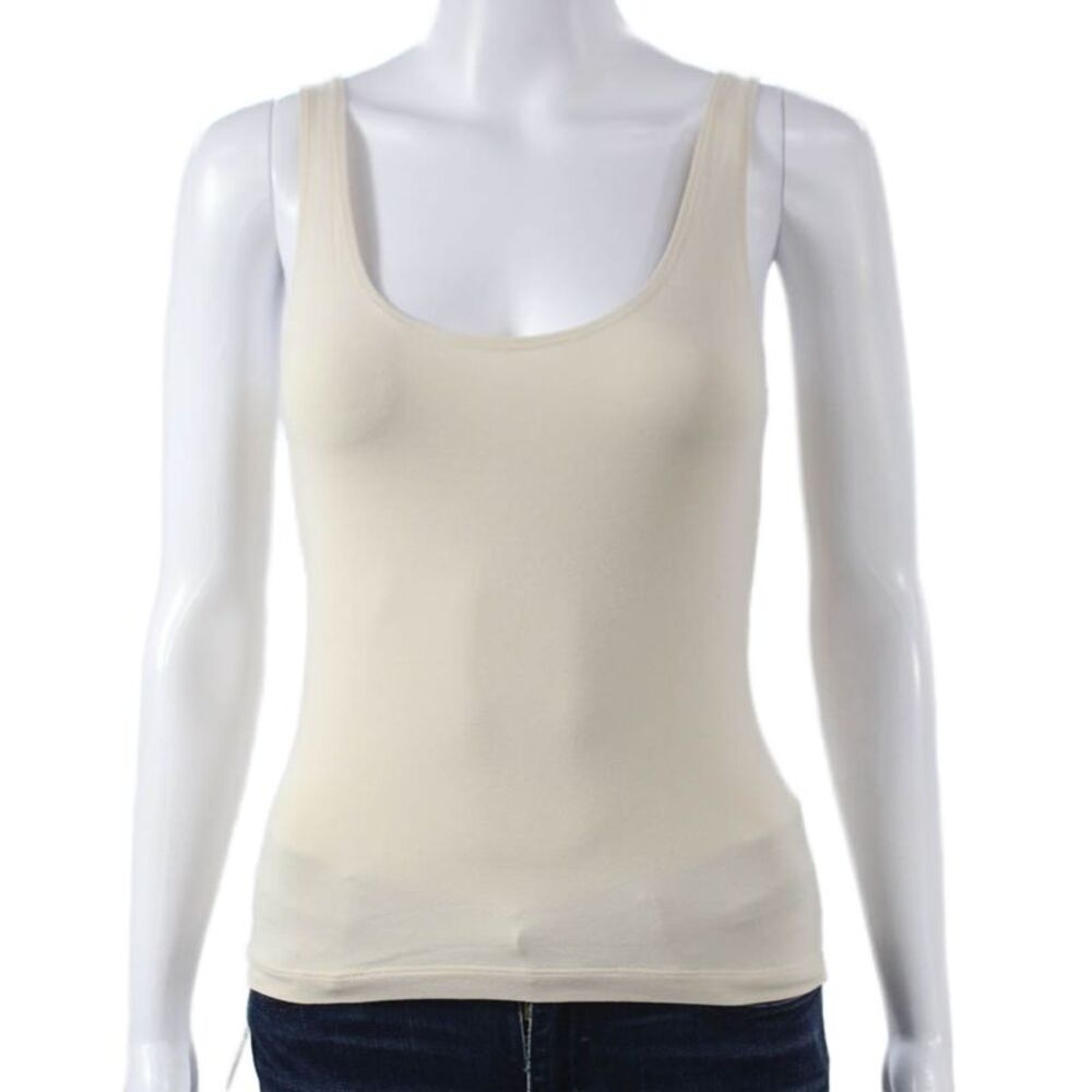 Leggiadro Womens Beige Cotton Scoop Neck Tank Sleeveless Size 1
